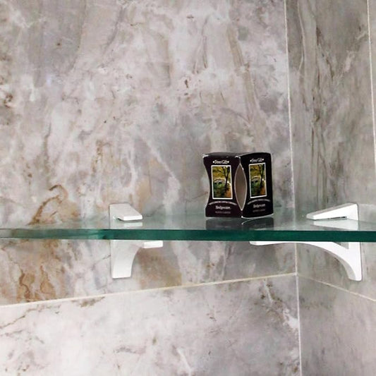 Dulles Glass Floating Shelf Brackets, Aluminum Heavy Duty, White, for Glass, Wood, Acrylic Wall Mounted Shelf Support. 2 Pack.