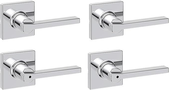 Kwikset Casey Hallway Passage and Bed/Bath Privacy Door Handle 4 Pack, 2 Passage Levers and 2 Privacy Levers, Polished Chrome Reversible Interior Handles
