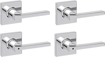 Kwikset Casey Hallway Passage and Bed/Bath Privacy Door Handle 4 Pack, 2 Passage Levers and 2 Privacy Levers, Polished Chrome Reversible Interior Handles