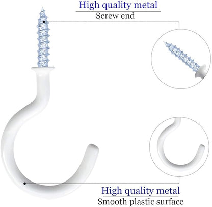 12 Pack Vinyl Coated Ceiling Hooks,Screw-in Mug Hooks,Multi-Function Wall Hooks Kitchen Hooks Cup Hooks for Indoors Outdoors (White, 2 Inch)