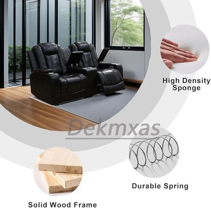 Power Reclining Loveseat Set, Breathing Leather Power Recliner Living Room Furniture Sets Recliner Living Room Furniture Sofa Loveseat with Cup Holder/LED Light/USB Port for Office