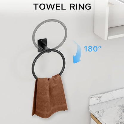 4 Pieces Bathroom Hardware Set, 32 inch Towel Bar, Matte Black Bathroom Accessories Set, Towel Racks for Bathroom, Robe Towel Hooks, Toilet Paper Holder Wall Mounted