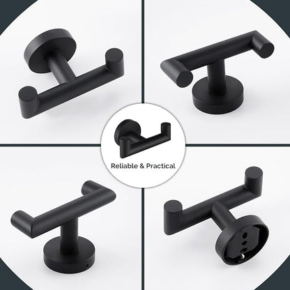 Angle Simple Double Towel Hook Matte Black 2 PCS, Stainless Steel Bathroom Robe Hook, Hand Towel Holder for Wall