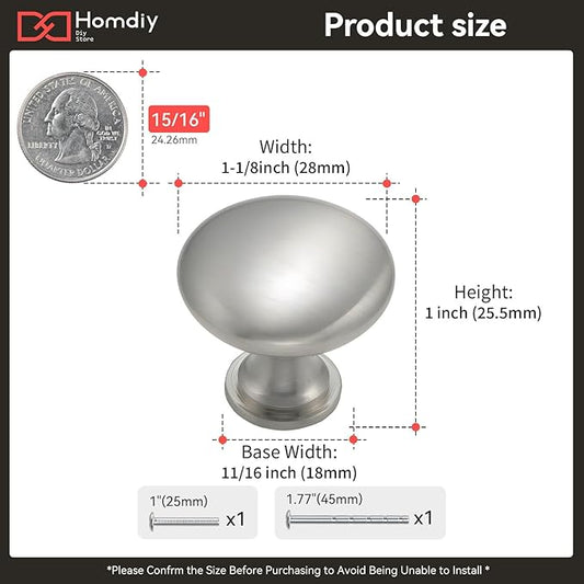 homdiy 25 Pack Cabinet Knobs Brushed Nickel Drawer Knobs Cabinet Hardware Solid Kitchen Pulls for Dresser Drawers
