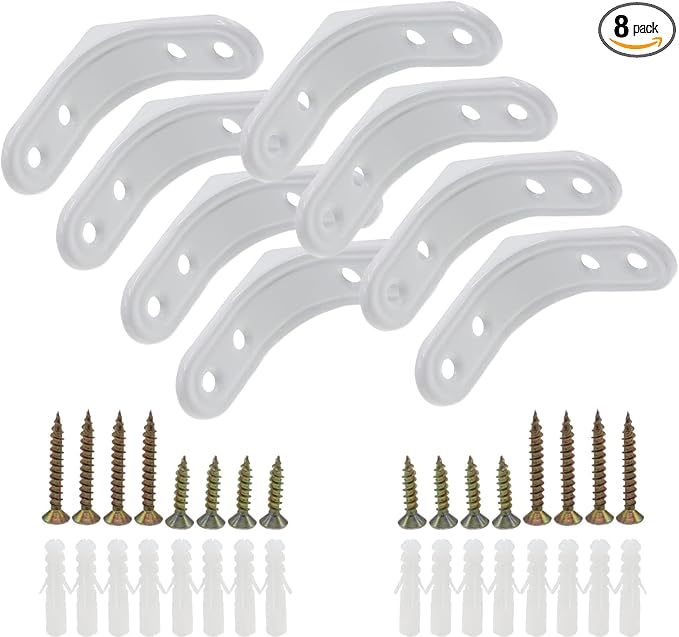 8pcs 2 Inch Heavy Duty L Brackets - 90 Degree Wall Mount Right Angle Corner Braces for Shelves, Wood, Cabinets - White Powder Coated Steel Shelf Supports with Mounting Screws Included