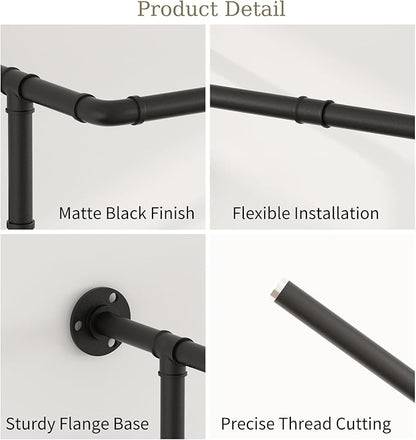 Industrial Pipe Clothes Racks 2 Pack, Black Pipe Wall Mounted Clothing Racks for Hanging Clothes, Space Saving Closet Hanging Rod for Laundry Room, Bedroom