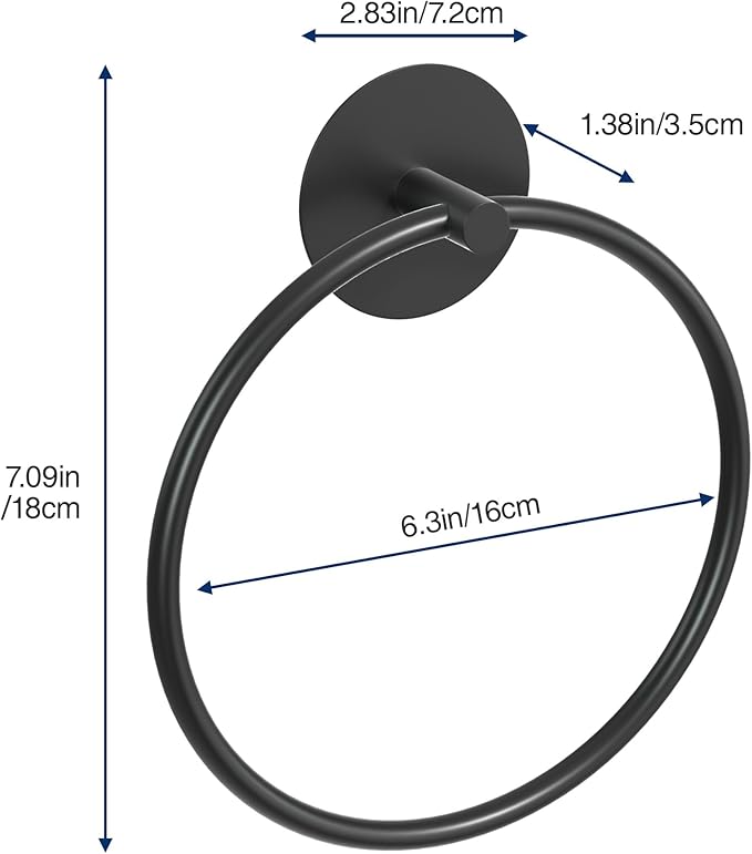 Matte Black Bathroom Towel Ring - SUS304 Stainless Steel Bathroom Towel Rack, Susswiff Adhesive Wall Mounted Hand Towels Holder, Towel Hanger for Bathroom Organizer, Kitchen Storage