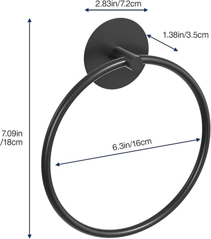 Matte Black Bathroom Towel Ring - SUS304 Stainless Steel Bathroom Towel Rack, Susswiff Adhesive Wall Mounted Hand Towels Holder, Towel Hanger for Bathroom Organizer, Kitchen Storage