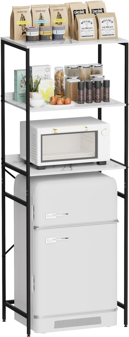 Mini Fridge Shelf Mini Fridge and Microwave Stand Over Mini Fridge Storage Rack 3 Tier Microwave and Fridge Stand Suitable for Dorm, Kitchens, Offices, Marble