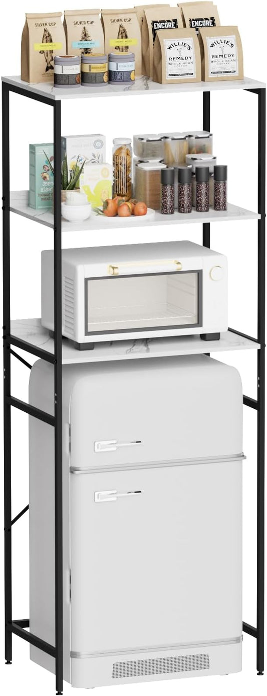 Mini Fridge Shelf Mini Fridge and Microwave Stand Over Mini Fridge Storage Rack 3 Tier Microwave and Fridge Stand Suitable for Dorm, Kitchens, Offices, Marble
