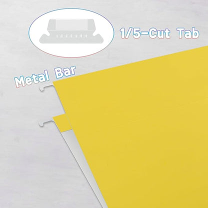 25 Packs Hanging File Folders,5 Assorted Colors,Letter Size 8.5x11,Hanging File Folders with 1/5-cut Tabs,File Folders for Filing Cabinet with Tabs,Designed for Bulky Files,Ideal Office,School