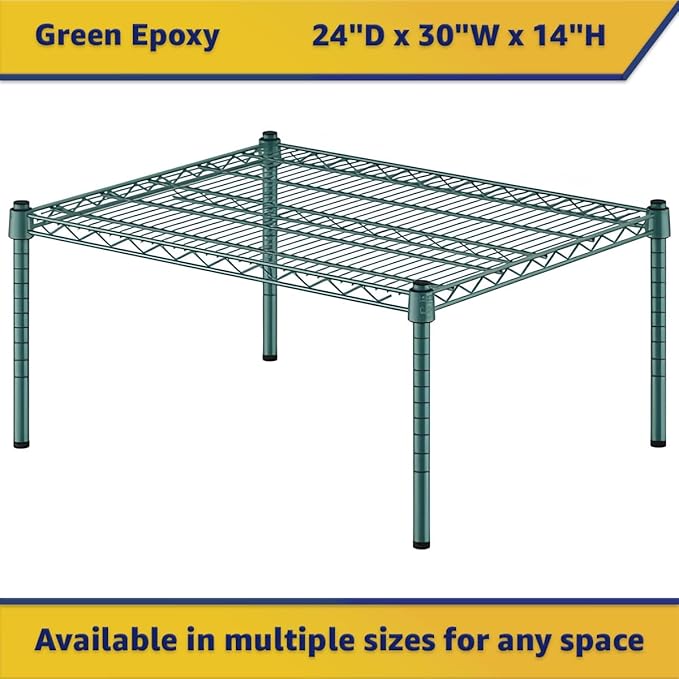 24" x 30" x 14" Green Epoxy Wire Storage Shelf, Dunnage Rack, Commercial 1 Tier Small Shelf