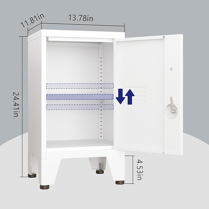 24.4" H Metal Locker Storage Cabinet with 1 Doors, Pantry with Shelves, Storage Cabinet with Adjustable Leveling Foot for Kitchen, Employees, Office, Kids Locker