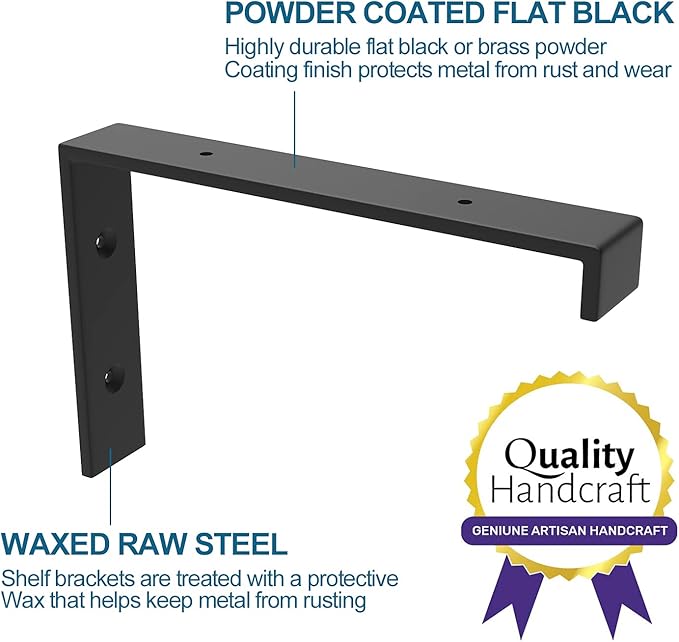 Shelf Bracket, Heavy Duty Floating Shelf Brackets 12-Inch Long, 4-Pack Brackets for Shelves, Black Coated J Shape Metal Wall Shelf Support Brackets with 1/5-Inch Thick and 160 lb. Load Capacity
