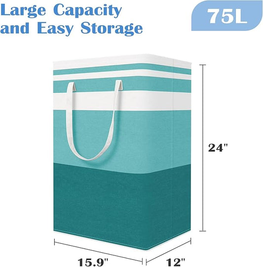 BlissTotes 3-Pack Laundry Basket, Freestanding＆Waterproof Laundry Hamper, Collapsible Tall Clothes Hamper with Easy Carry Handles for Clothes, Towels in the Family and Dorm,Gradient Green,75L