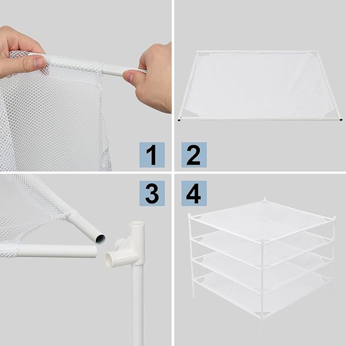 Sweater Drying Rack, 4-Layer Clothes Drying Rack Flat Mesh Drying Rack Clothing Stackable Laundry Drying Rack for Sweaters Socks Toys Indoor&Outdoor Use