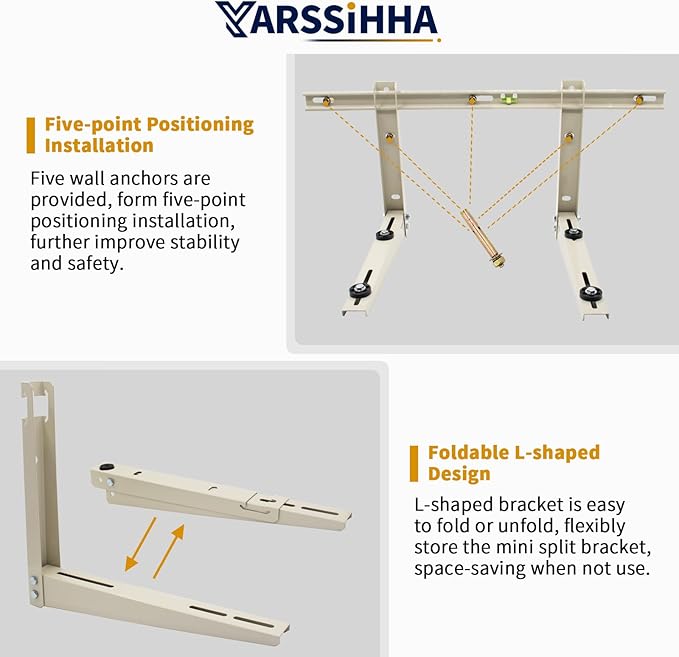 Yarssihha Mini Split Wall Mounting Bracket for Universal 7000-24000 BTU Ductless Air Conditioners Heat Pumps, Outdoor Heavy Duty Adjustable Wall Mount AC Bracket, Max Load: 260LBS