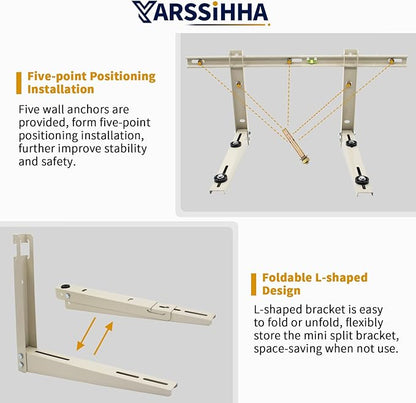 Yarssihha Mini Split Wall Mounting Bracket for Universal 7000-24000 BTU Ductless Air Conditioners Heat Pumps, Outdoor Heavy Duty Adjustable Wall Mount AC Bracket, Max Load: 260LBS