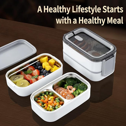 Stainless Steel Lunch Box - Bento Box Multifunctional Containers with Insulation Bag, 3 Compartments-Layered Design for Work Picnic Travel, 1.35L Capacity, with Fork and Spoon