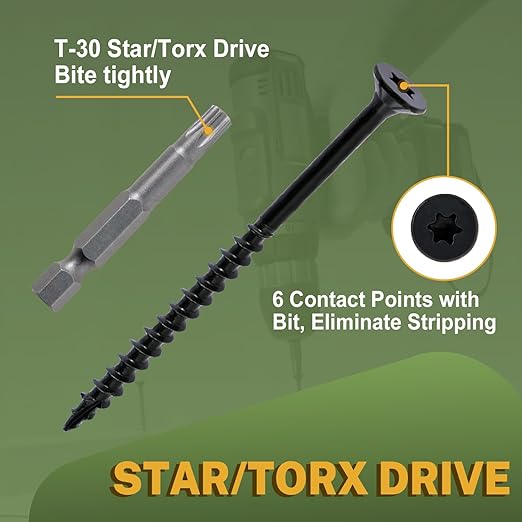 LIONMAX Deck Screws #14 x 7 Inch, 100 PCS, Black Long Wood Screw, Rust Resistant, Exterior Epoxy Coated for Outdoor Decking, Torx/Star Drive Head, T30 Star Bit Included