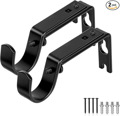Heavy Duty Wall Mount Brackets - Adjustable Iron Curtain Rod Holders for 1" Rods, Complete Hardware Kit with Screws & Anchors (2 Pack)