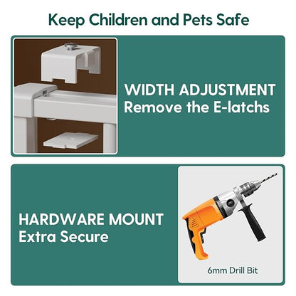 Babelio Baby Gate for Stairs, Kitchen & Doorways, No Bottom Bar| One-Handed Operation| Auto-Close| Hardware Mount (Drill Needed) Safety Dog/Pet Gate (Black - B17, 26-43" W, 28" H)