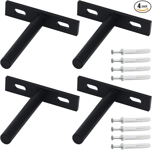 Antrader Solid Steel Matte Black Floating Shelf Brackets, 3-Inch Rustproof Blind Shelf Supports (Small), Screws and Wall Plugs Included for DIY Project Set of 4
