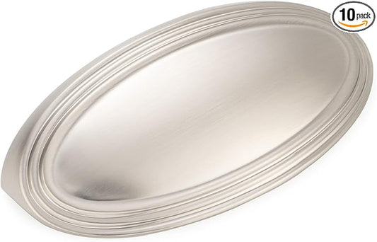 KOOFIZO 10 Pack 3 Inch Drawers Pulls Brushed Nickel Cabinet Handles Satin Silver Cabinet Cup Pulls for Kitchen Cabinets P33 Drawer Dresser Cupboard Bedroom Bathroom