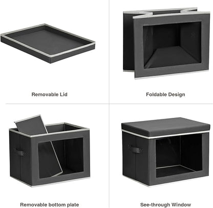 Stackable Storage Bins with Lids - Large Decorative Basket with Lids, Fabric Foldable Closet Organizer Bins, Shelf Organizer for Living Room, Dorm, 5 Pack, Dark Grey
