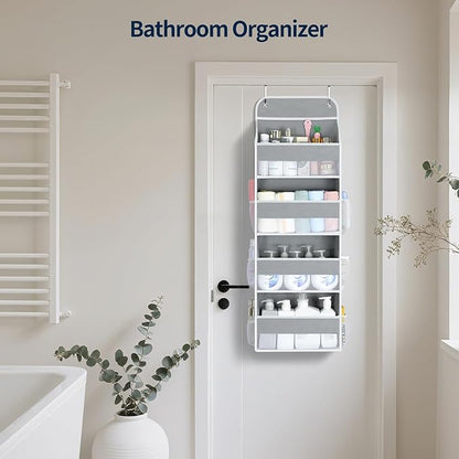 Yecaye Over The Door Organizer, Heavy Duty Hanging Organizers and Storage with 4 Large Capacity Pockets, Swing-Proof Behind The Door Storage for Bathroom Nursery Bedroom Dorm Closet, Grey