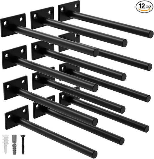 LEOPO 12-Pack 8 inch Floating Shelf Brackets, Hidden Shelf Bracket for Wood, Concealed Blind Shelving Support,Invisible Coated Brackets for DIY Decorative,Fit for Kitchen, Bathroom,Study Room