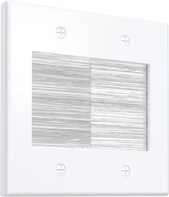 Fosmon 2-Gang Brush Wall Plate, Double Gang Cable Management Kit for Cable pass through, Wire Cord Hider for Wall Mounted TV, Coaxial, HDMI, Ethernet Speaker Low Voltage Wires and Power Cords- White