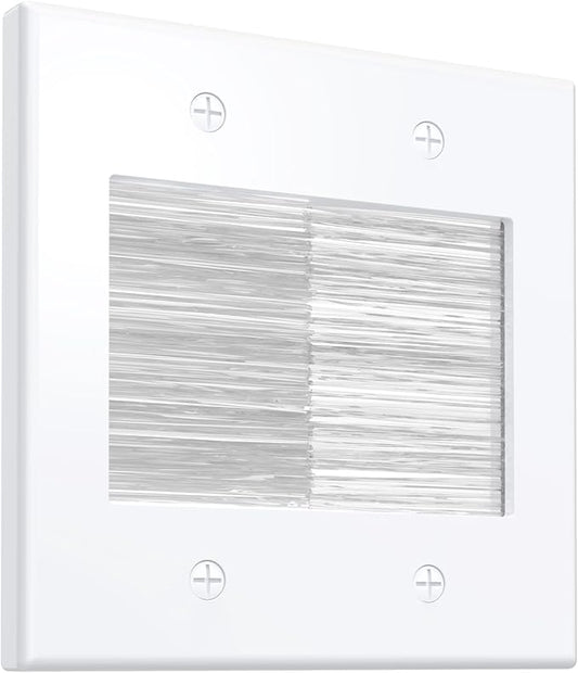 Fosmon 2-Gang Brush Wall Plate, Double Gang Cable Management Kit for Cable pass through, Wire Cord Hider for Wall Mounted TV, Coaxial, HDMI, Ethernet Speaker Low Voltage Wires and Power Cords- White