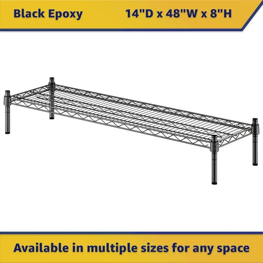 14" x 48" x 8" Black Epoxy Wire Storage Shelf, Dunnage Rack, Commercial 1 Tier Small Shelf