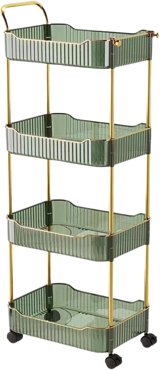 4-Tier Acrylic Rolling Storage Cart, Rolling Utility Cart, Kitchen Cart with Wheels for Bathroom,Living Room, Kithcen, Office Storage and Organization (14''X10''X37'')(Green)