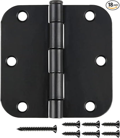 18 Pack Matte Black Door Hinges 3 1/2 Inch Interior Door Hinges 3.5 Inch Rounded 5/8” Radius Corners No-Squeak Sturdy Flat Iron Construction Standard Residential Hardware for Bedroom Home Indoor Doors