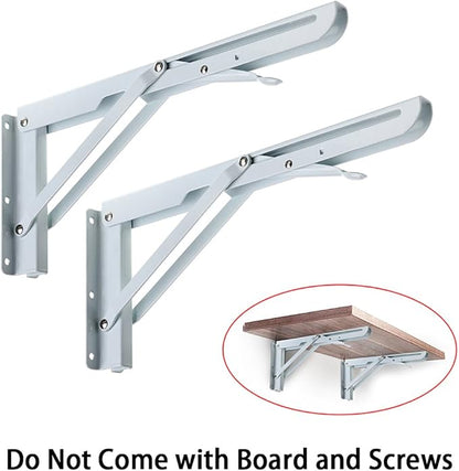 Sumnacon Sturdy Folding Shelf Brackets - Heavy Duty Metal Triangle Table Bench Folding Shelf Brackets, 2 Pcs Folding Shelf Hinge Wall Mounted (12 Inch, White)