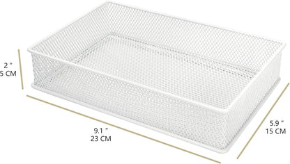 Annova Mesh Stackable Drawer Cabinet and Shelf Organizer Bins Storage Basket School Office Supply Holder Tray- Set of 2 (White, 6x9x2 Inch)