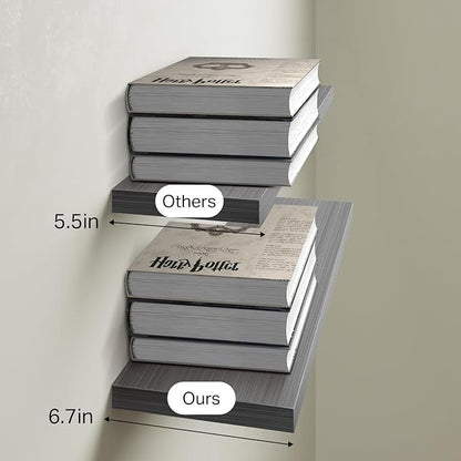 BAYKA Grey Floating Shelves for Wall, Wall Mounted Rustic Wood Shelves for Bathroom, Bedroom, Living Room, Kitchen,Small Hanging Shelf for Books/Storage/Room Decor (Set of 3, 15.7in)