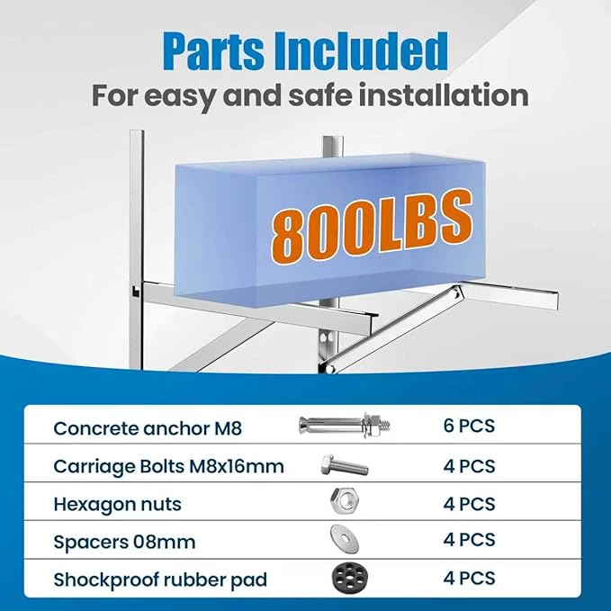Mini Split Wall Mounting Bracket for 9000-36000 BTU Air Conditioner, Foldable Heavy Duty AC Support Bracket for Wall Mount Condenser AC Heat Pump Systems, 201 Stainless Steel Max 800 Lb