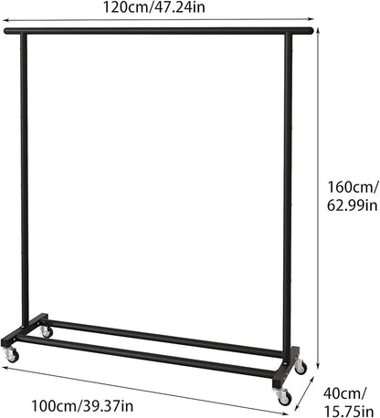 Buzowruil Metal Rolling Clothing Rack Adjustable Freestanding Garment Organizer with Wheels, Space-Saving Design for Home, Closet, Office, or Retail,Black