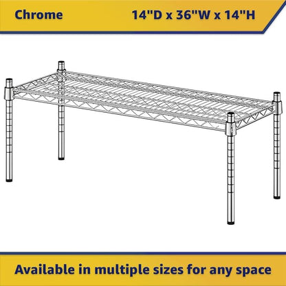 14" x 36" x 14" Chrome Wire Storage Shelf, Dunnage Rack, Commercial 1 Tier Small Shelf