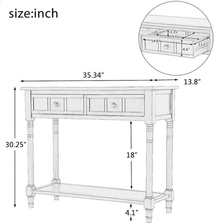 35.34" Console Table Traditional Design with Two Drawers and Bottom Shelf,Dark Navy