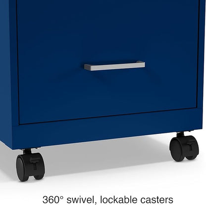 STAPLES 2-Drawer Vertical File Cabinet, Letter Size Documents, Lockable & Mobile, 18" D x 14" W x 26.3" H, Blue