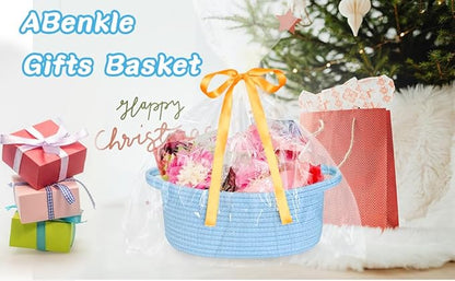 ABenkle Small Basket with Gift Bags and Ribbons, Empty Gift Baskets for Mother's Day, Decorative Boho Rope Woven Nursery Storage Organizer Toy Baskets with Handle for Baby Showers, 12"X 8" X 5"