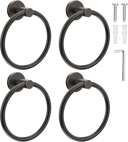 SetSail Towel Holder for Bathroom Wall Screw-in Towel Ring Stainless Steel Hand Towel Holder 4 Packs Oil Rubbed Bronze Towel Hanger for Bathrooms, Kitchen
