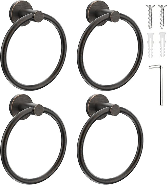 SetSail Towel Holder for Bathroom Wall Screw-in Towel Ring Stainless Steel Hand Towel Holder 4 Packs Oil Rubbed Bronze Towel Hanger for Bathrooms, Kitchen
