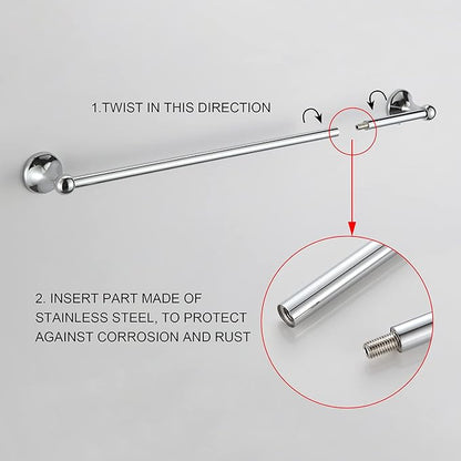 BGL Bathroom Hardware Set, Chrome Adjustable Expandable Towel Bar 4-Piece Bathroom Accessory Set Wall Mounted Robe Hook Toilet Paper Holder Towel Ring Towel Bar