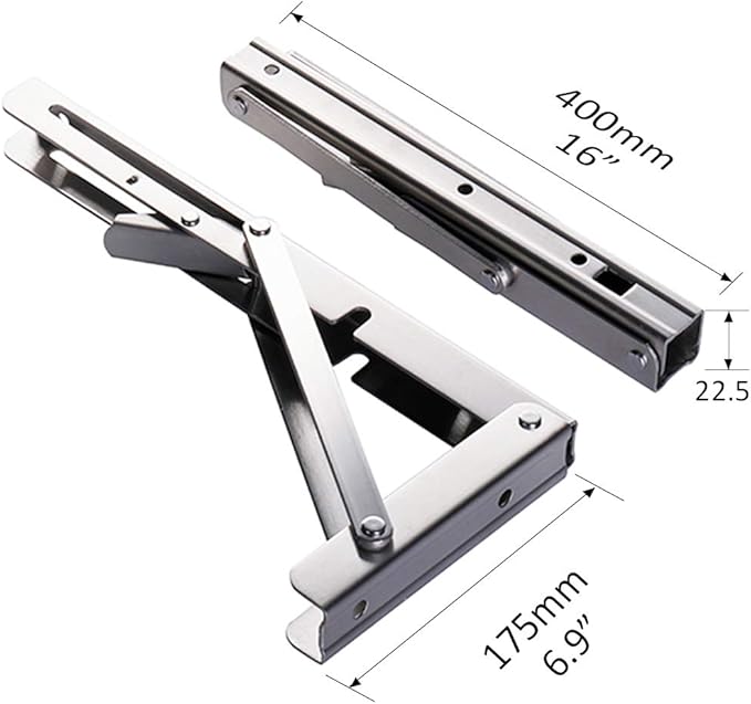 Storystore Folding Shelf Brackets - 16 Inch Heavy Duty Stainless Steel Collapsible Shelf Bracket for Bench Table, Space Saving DIY Bracket, Max Load: 550lb （2 PCS）