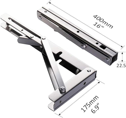 Storystore Folding Shelf Brackets - 16 Inch Heavy Duty Stainless Steel Collapsible Shelf Bracket for Bench Table, Space Saving DIY Bracket, Max Load: 550lb （2 PCS）